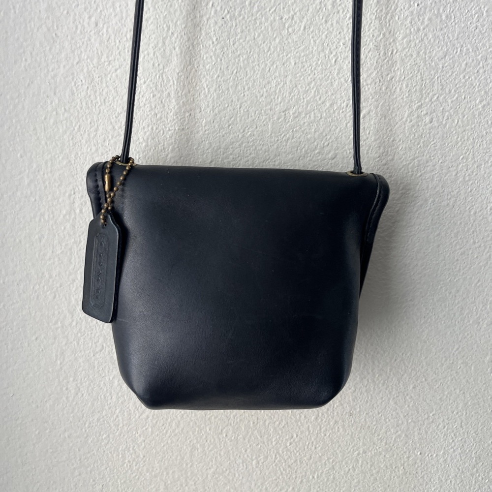 VTG Coach Everett Mini Coin Bag Black Leather Small Crossbody Purse USA 9934 - Picture 10 of 16